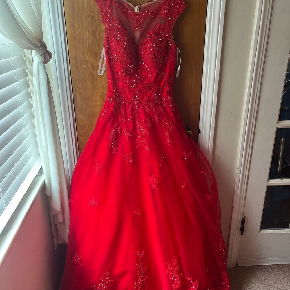 Tony Bowls Red Beaded Prom Gown